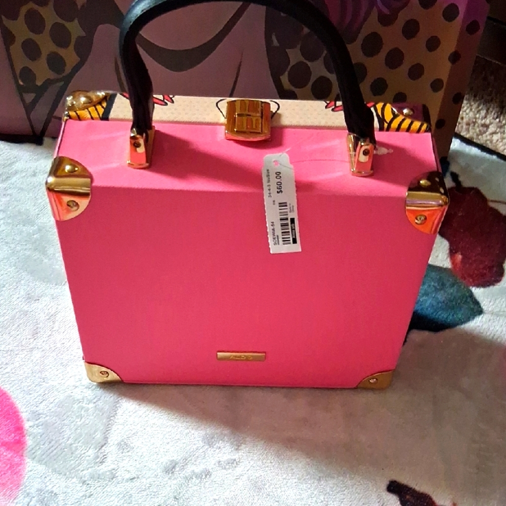 Aldo Pink Mini Box Bag with Gold Accents